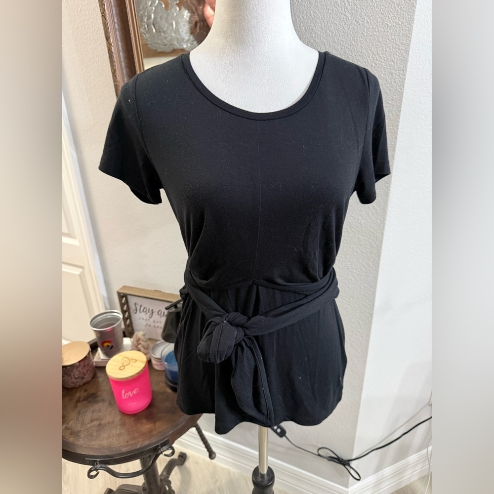 Anthropologie -Vanessa Virginia -Black Short Sleeve Tie-Waist Top